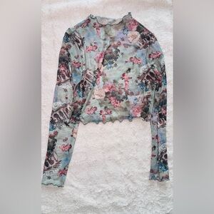 SHEIN Floral and Cherub Print Long Sleeve Blouse